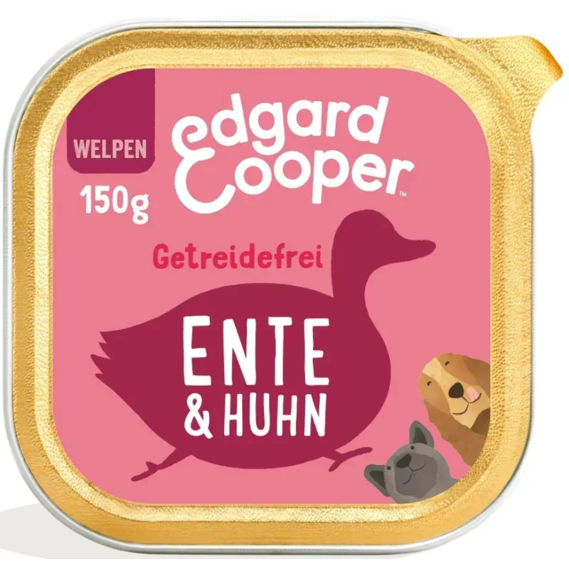 Edgard & Cooper Junior, Ente & Huhn mit Brokkoli, Nassfutter für Hunde (11x150g)