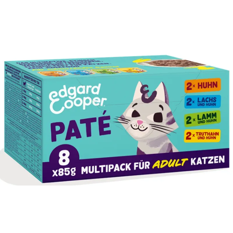 Edgard & Cooper Multipack Paté Adult, 4 Sorten, Nassfutter für Katzen (8x85g)