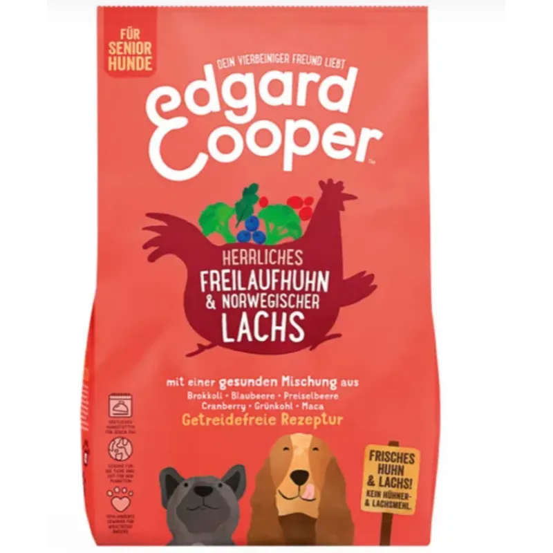 Edgard & Cooper Senior Frisches Freilaufhuhn & norwegischer Lachs mit Brokkoli, Trockenfutter für Hunde (2.5kg)