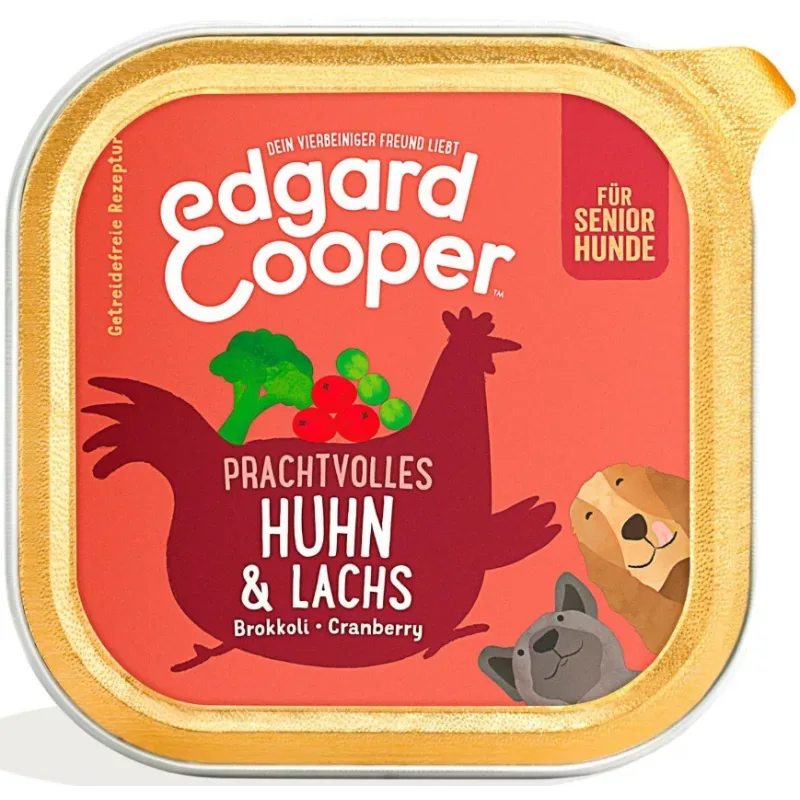 Edgard & Cooper Senior, Huhn & Lachs mit Brokkoli, Nassfutter für Hunde (11x150g)