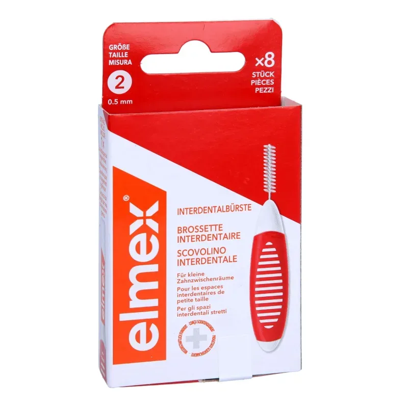 elmex Interdentalbürsten Rot, Grösse 2, 0,5 mm, 8 Stück, Zahnzwischenraumbürste