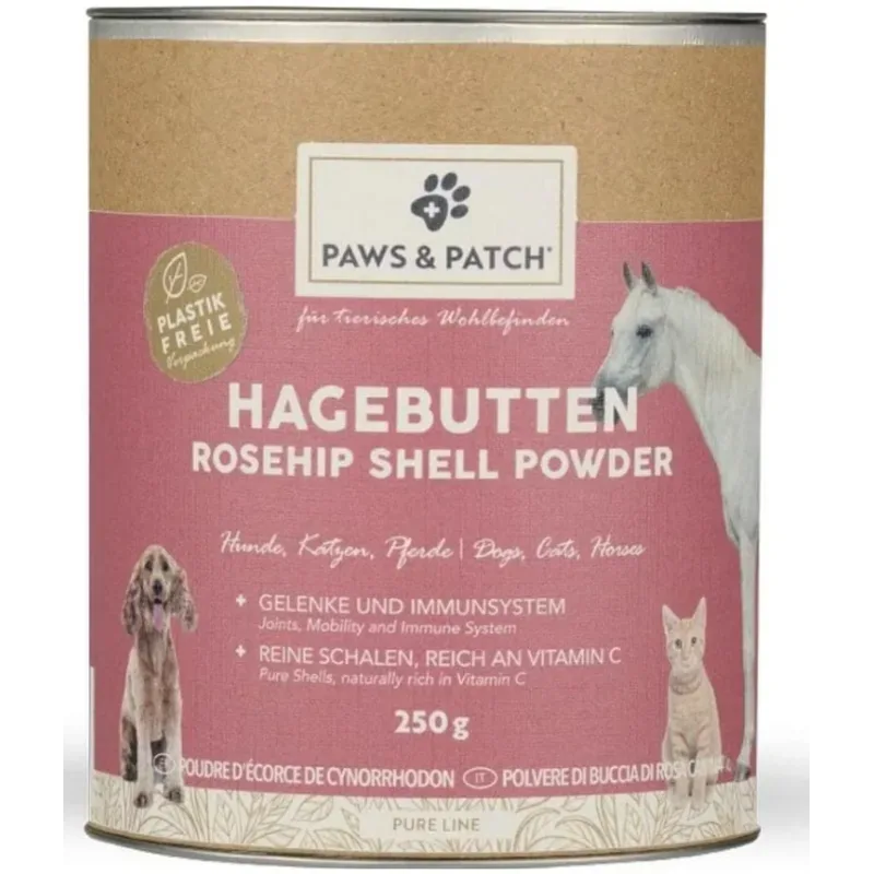 Paws & Patch Hagenbuttenschalen Pulver für Hunde, Katzen & Pferde (250g)