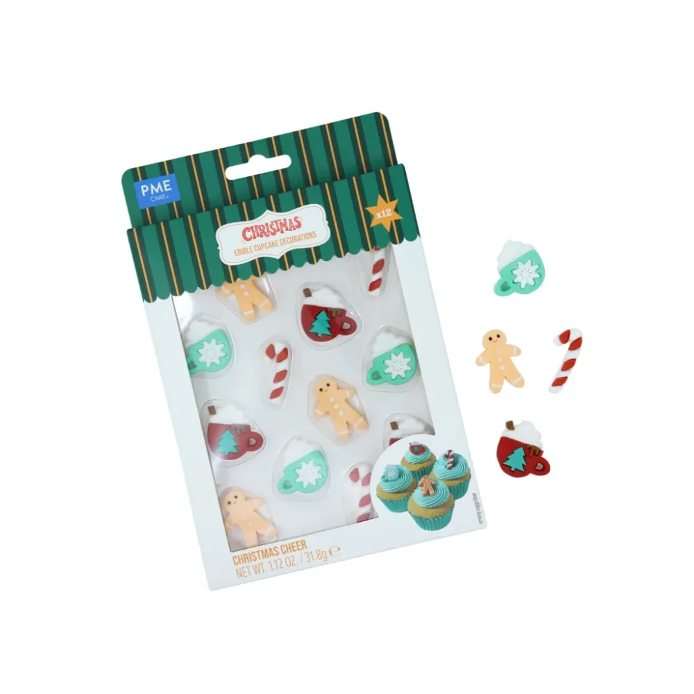 PME Cake Weihnachts Essbare Zucker Tortenaufsatz - Weihnachtsfreude (12-teilig)