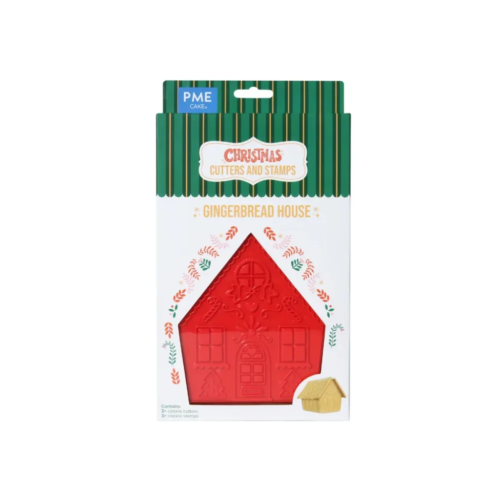 PME Cake Weihnachts-Keksausstecher und Stempel - Lebkuchenhaus (3-teilig)