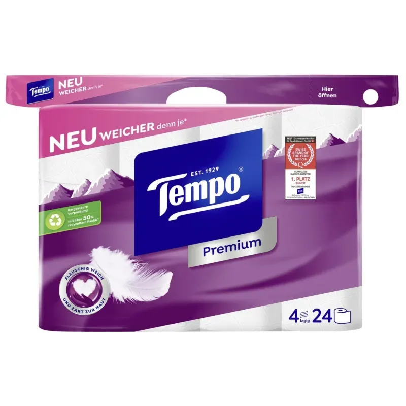 Tempo Toilettenpapier Premium, 4-lagig, 120 Blatt (24 Stk)