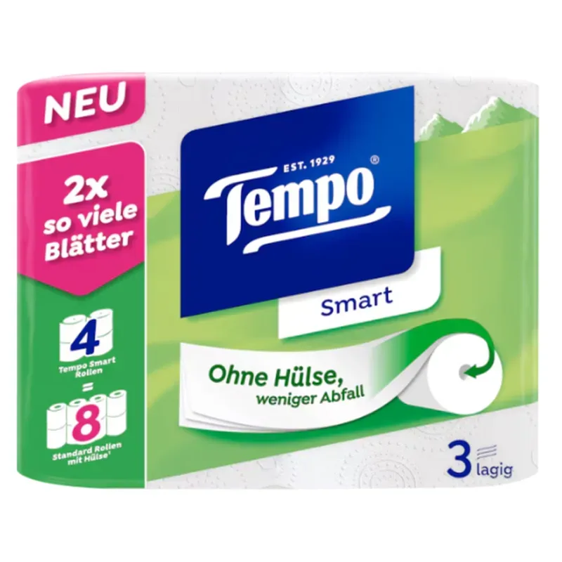 Tempo Toilettenpapier Smart, 3-lagig, 300 Blatt (4 Stk)