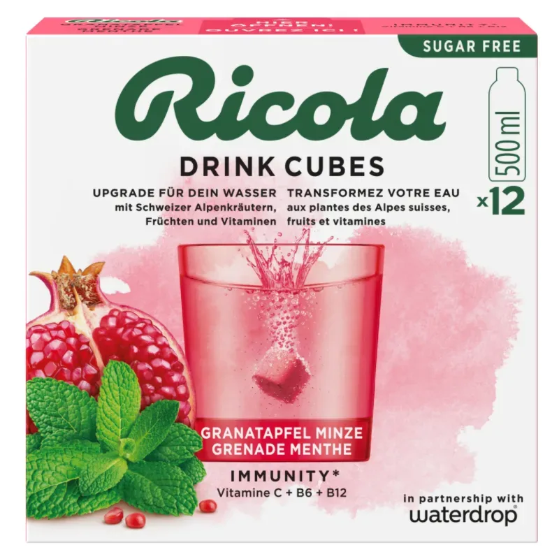 waterdrop x Ricola Drink Cubes Granatapfel Minze (12 Stk)