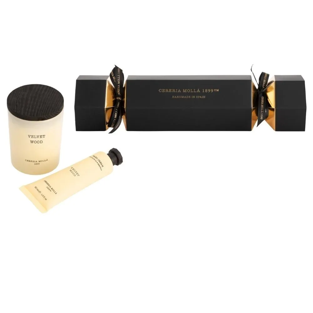 Cereria Mollà 1899 Geschenkset Cracker Velvet Wood mit 70 g Duftkerze & 30 ml Handcreme (1 Stk)