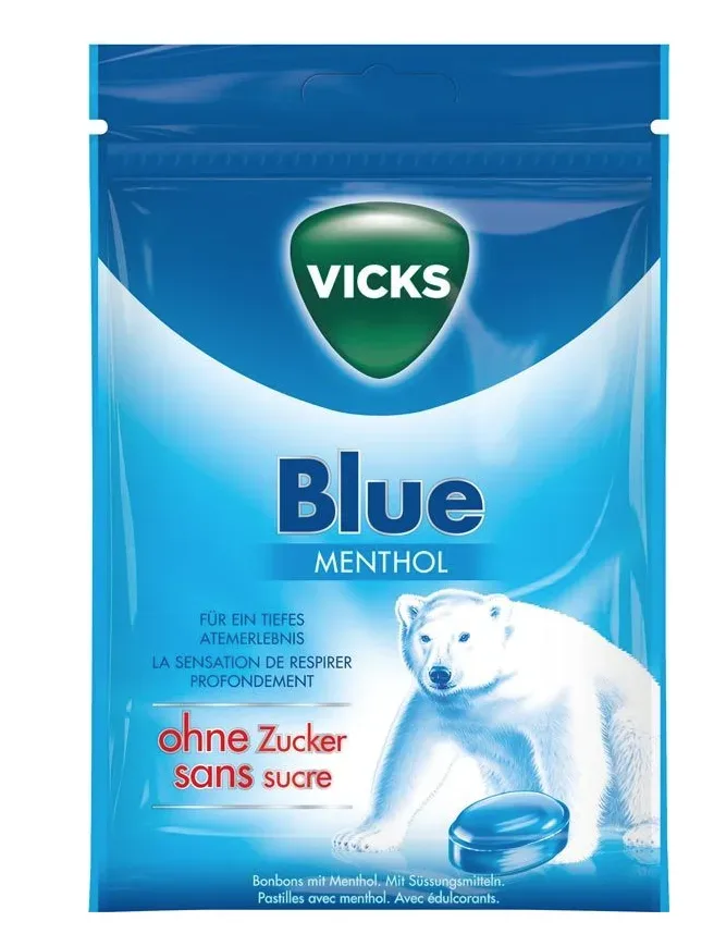 VICKS Blue MENTHOL Bonbons ohne Zucker Beutel (72g)