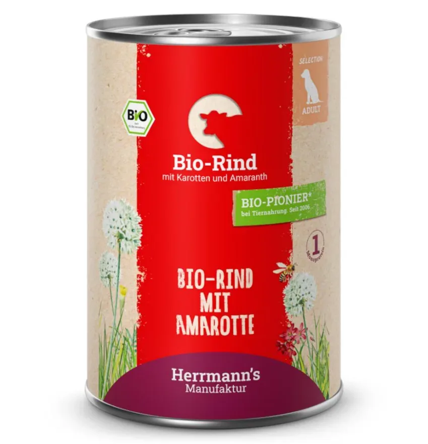 Herrmann's Rind mit Karotten und Amaranth, Nassfutter für Hunde (400g)