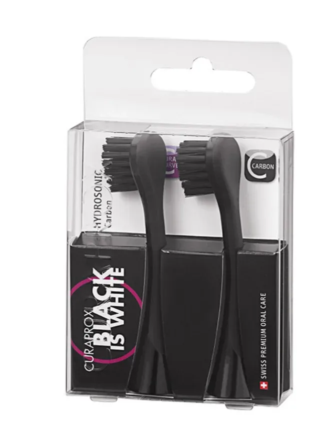 CURAPROX - Black is white Bürstenkopf Carbon für Hydrosonic Duo, 2 Stück