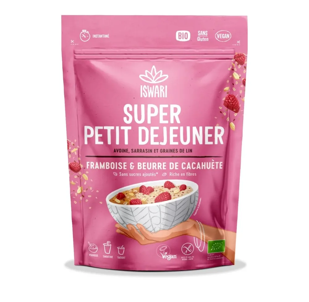 Iswari Super-Frühstück mit Himbeeren und Bio-Erdnussbutter