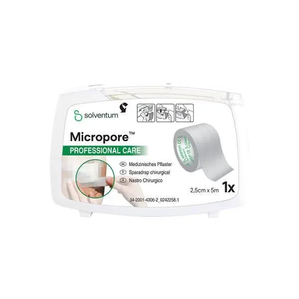 Solventum Micropore Vlies Rollenpflaster 25mmx5m mit Dispenser weiss Box