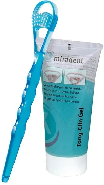 Miradent Tong-Clin Set Gel, 50 ml & Zungenreiniger, blau