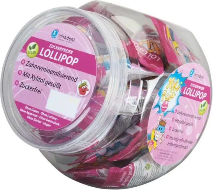 miradent Xylipop zuckerfreier Lollipop Erdbeere (25 Stk)