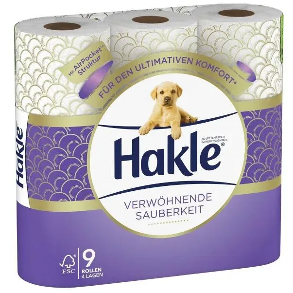 Hakle Verwöhnende Sauberkeit Toilettenpapier, 9 Rollen