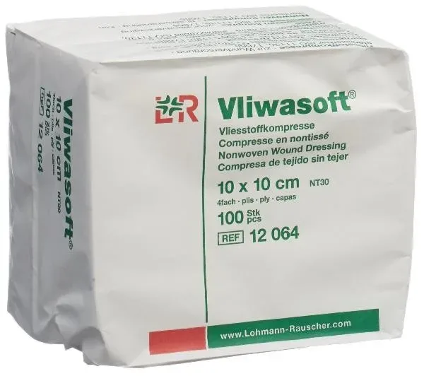 Vliwasoft Vliesstoffkomprresse 10x10cm, 4-lagig (100 Stk)
