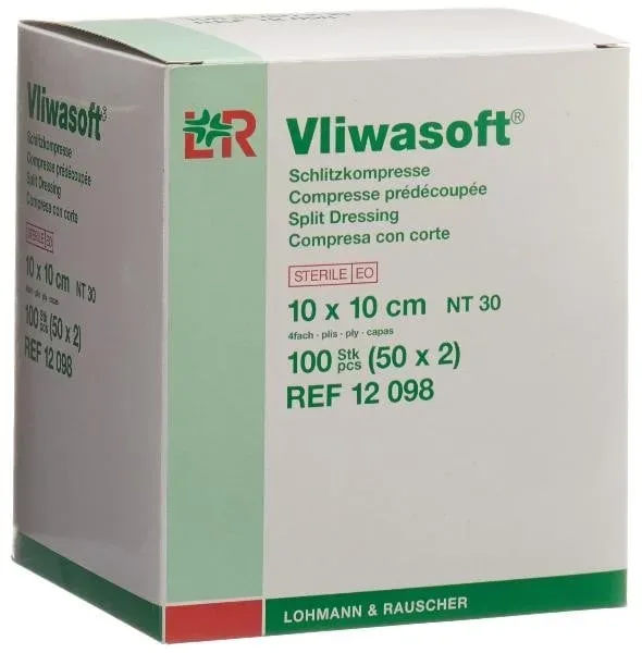 Vliwasoft Schlitzkompresse 10x10cm (50 x 2 Stk)