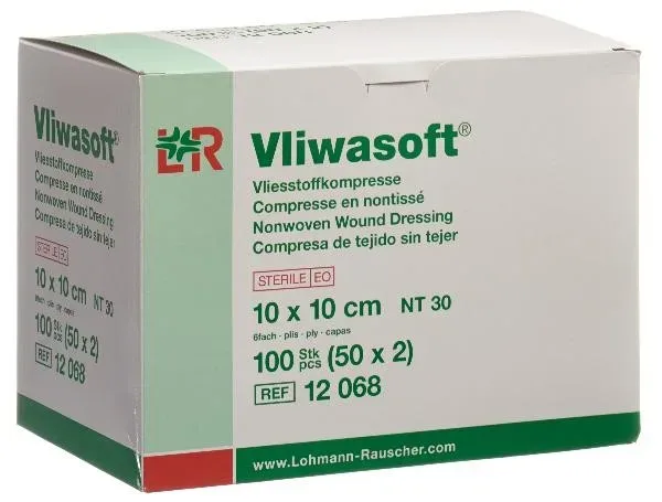 Vliwasoft Vliesstoffkompresse 10x10cm, 6-lagig (50 x 2 Stk)