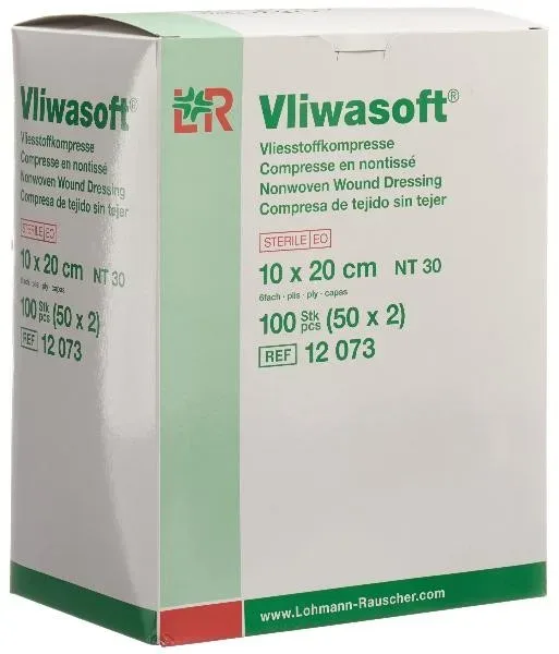 Vliwasoft Vliesstoffkompresse 10x20cm, 6-lagig (50 x 2 Stk)