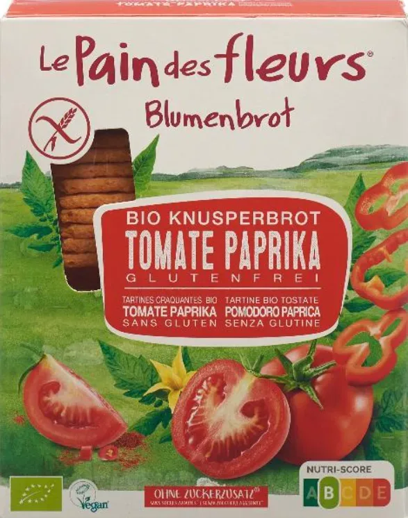Le Pain des fleurs Blumenbrot Aperitif Bio Knusperbrot Tomate-Paprika (150g)