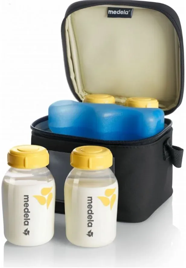 medela Kühltasche mit 4 Milchflaschen (1 Kühlelement)