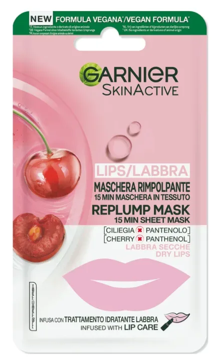 Garnier - Lippentuchmaske mit Kirsche & PanthenolSkinActive Lippentuchmaske Cherry, Gar Lip Mask Cherry Sa5gr 540, 5 g