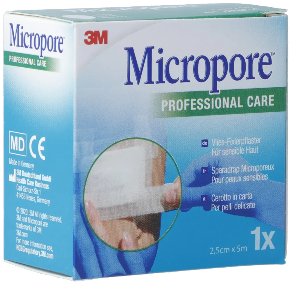 3M Micropore Vliespflaster ohne Display, 25mmx5m, weiss (1 Stk)