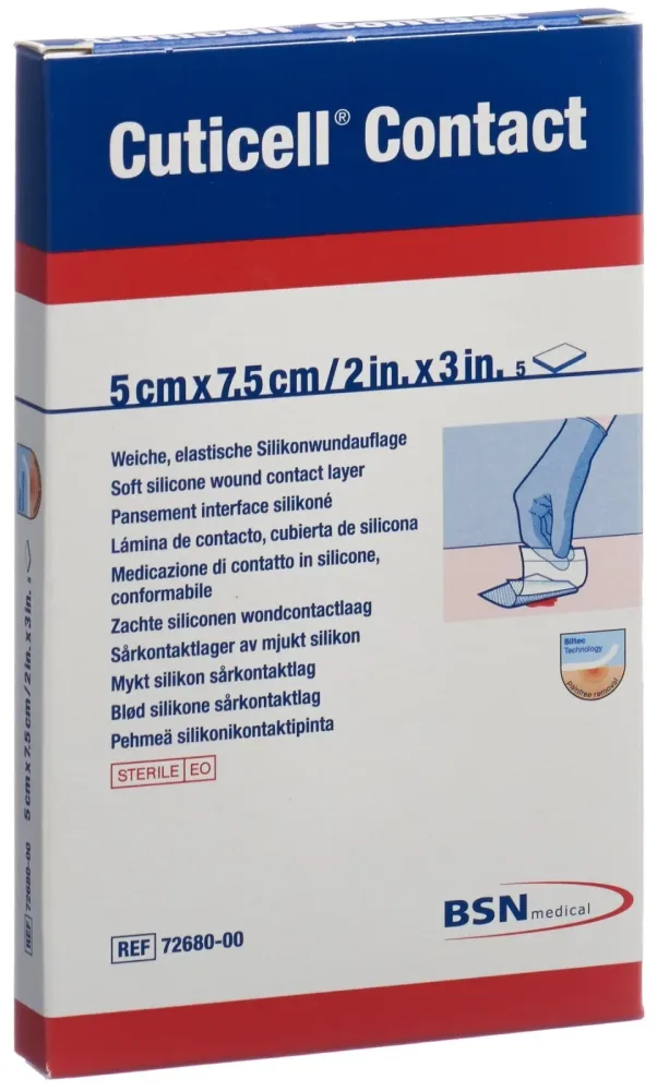 Cuticell Contact Silikonwundauflage 5x7.5cm (5 Stk)
