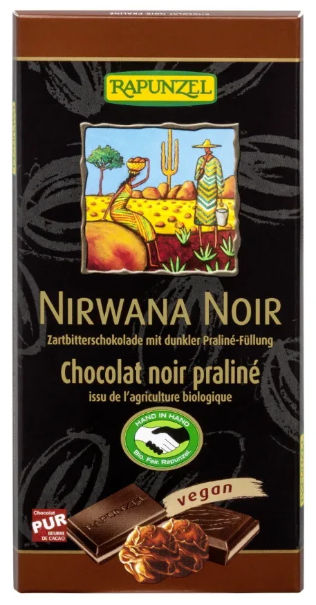 RAPUNZEL Nirwana Noir Zartbitterschokolade mit dunklere Praliné-Füllung vegan (100g)