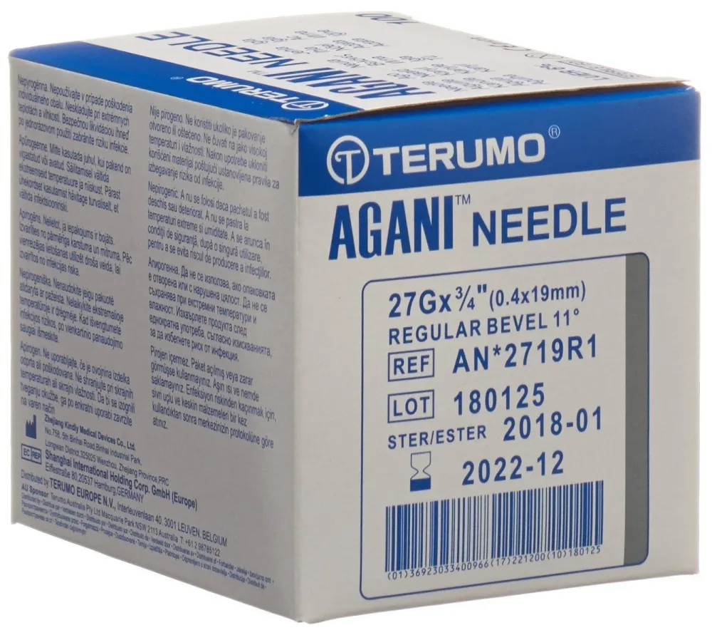 TERUMO Agani Einmalkanüle 27G 0.4x19mm grau (100 Stk)