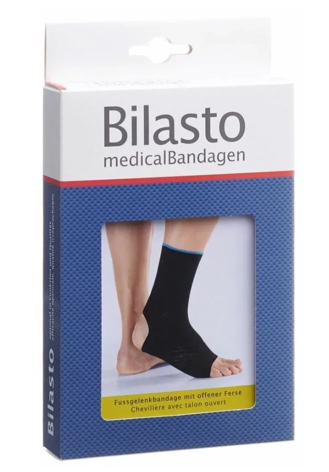 Bilasto Fussgelenkbandage Ferse offen schwarz/blau M (1 Stk)