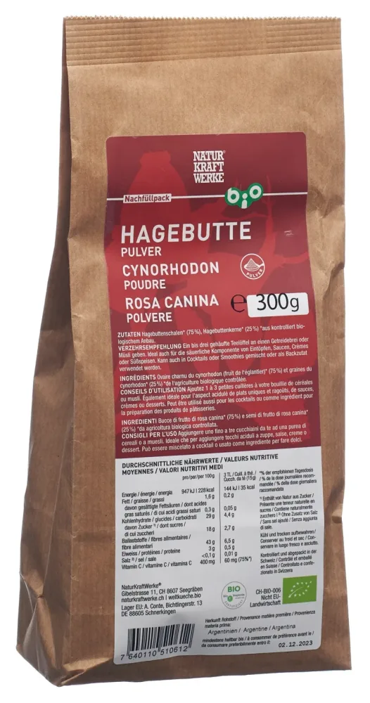 NATURKRAFTWERKE Hagebutte Pulver Bio Nachfüllbeutel (300g)