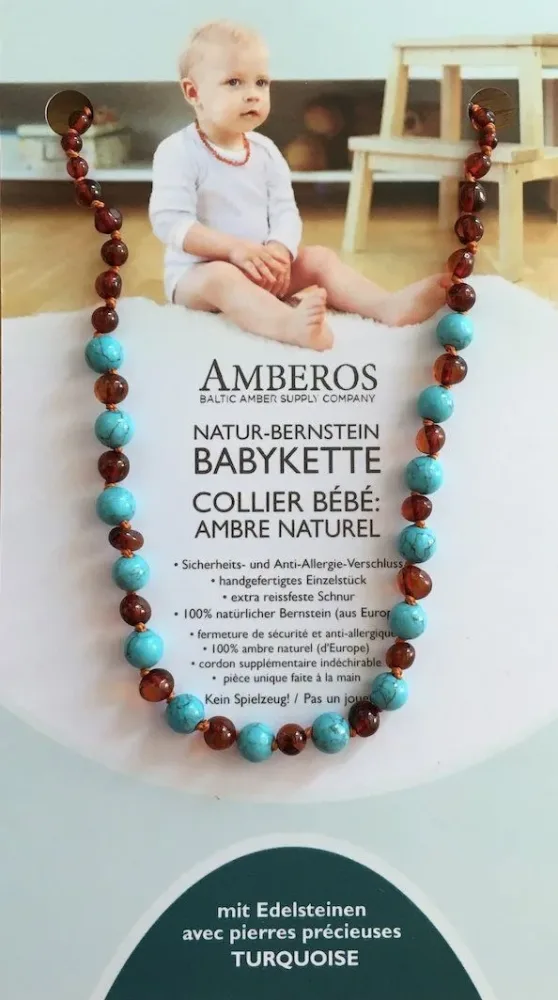 AMBEROS Natur-Bernsteinkette Baroque Turquoise (1 Stk)
