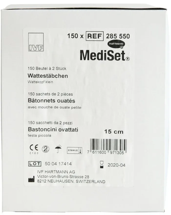 MediSet Wattestäbchen Wattenkopf klein (150x2 Stk)