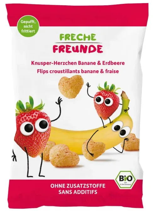 FRECHE FREUNDE Knabberspass Knusper-Herzchen Banane & Erdbeere (30g )