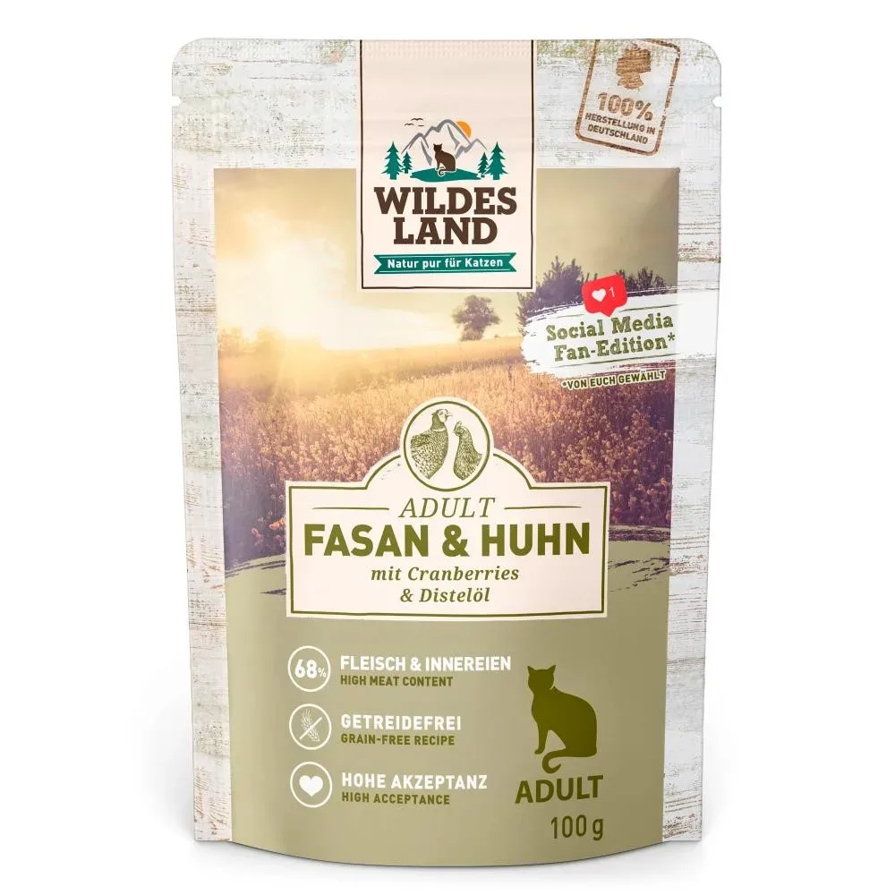 WILDES LAND Adult Fasan & Huhn mit Cranberries & Distelöl (12x100g)