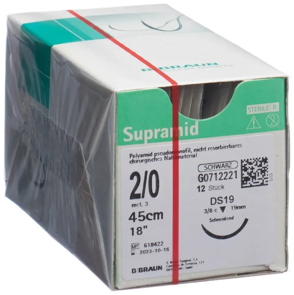 Supramid 45cm DS 19 2-0, schwarz (12 Stk)