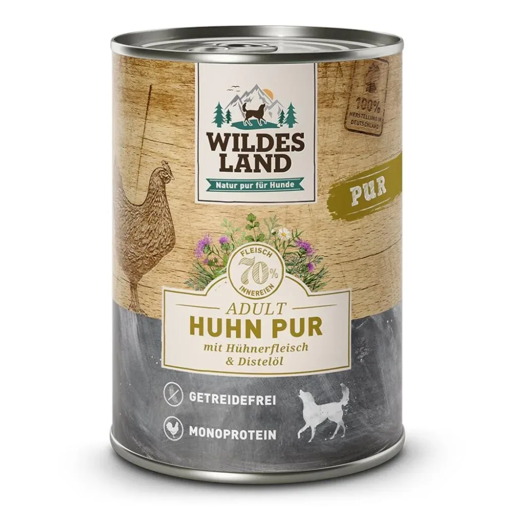 WILDES LAND Adult Huhn Pur mit Hühnerfleisch & Distelöl (6x400g)