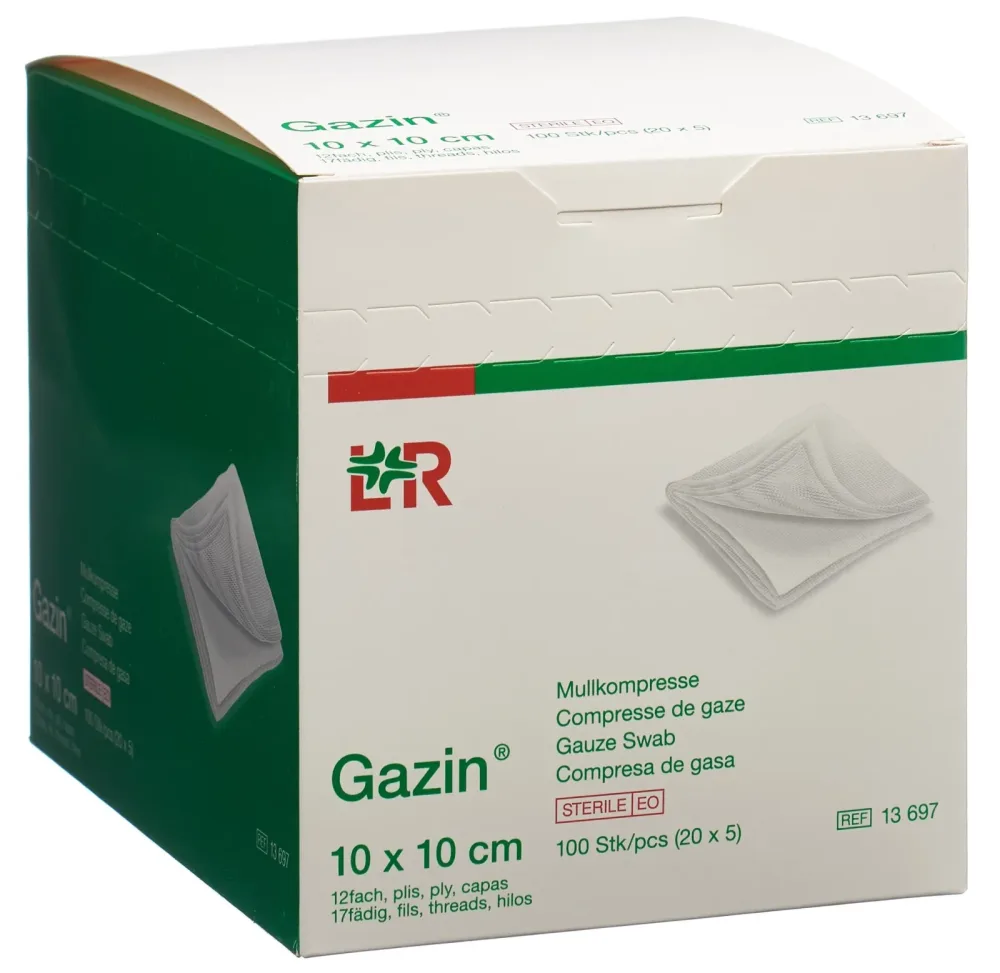 Gazin Mullkompress Set 10x10cm, 12-fach, steril (100 Stk)