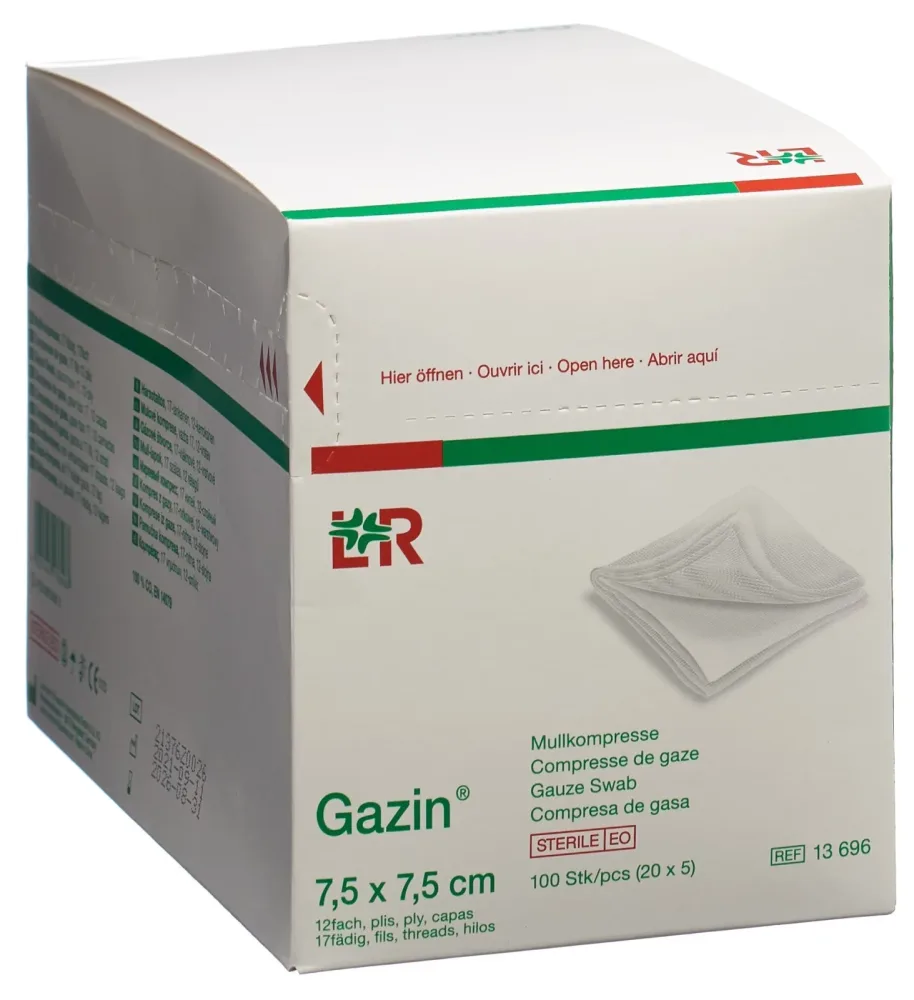 Gazin Mullkompressen Set 7.5x7.5cm, 12-fach, steril (100 Stk)