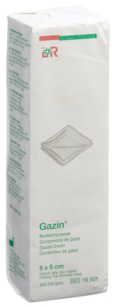 Gazin Mullkompressen 5x5cm, 12-fach, unsteril (100 Stk)