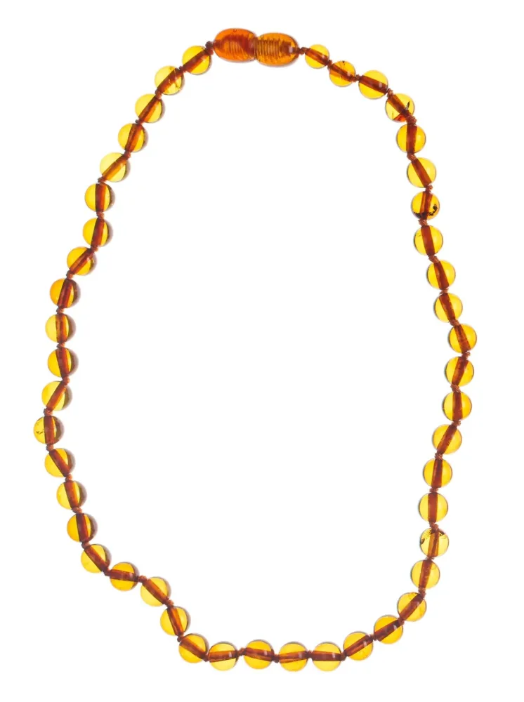 SELENAS Baby Bernsteinkette Kugeln cognac abgerundet, 32-34cm (1 Stk)