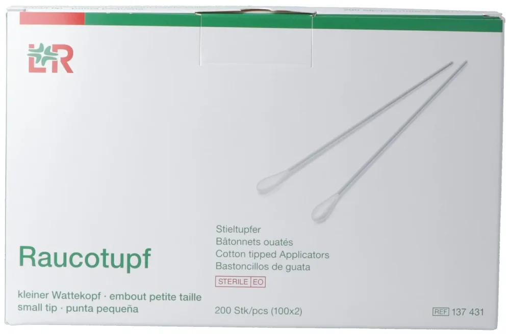 Raucotupf Wattestäbchen Holz 15cm klein steril (100x2 Stk)