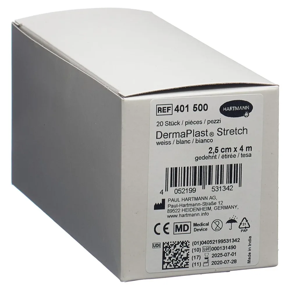 DermaPlast STRETCH Gazebinde, 2.5cmx4m, weiss (20 Stk)