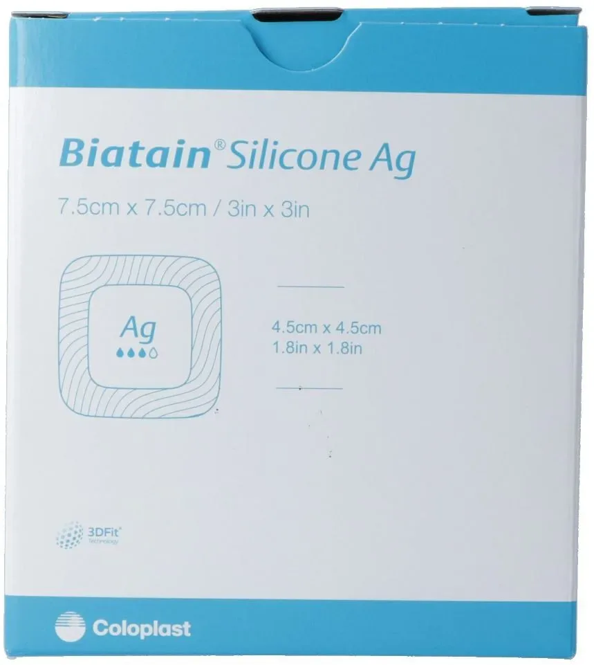 Biatain Silicone Ag Schaumverband 7.5x7.5cm selbst-haftend (5 Stk)