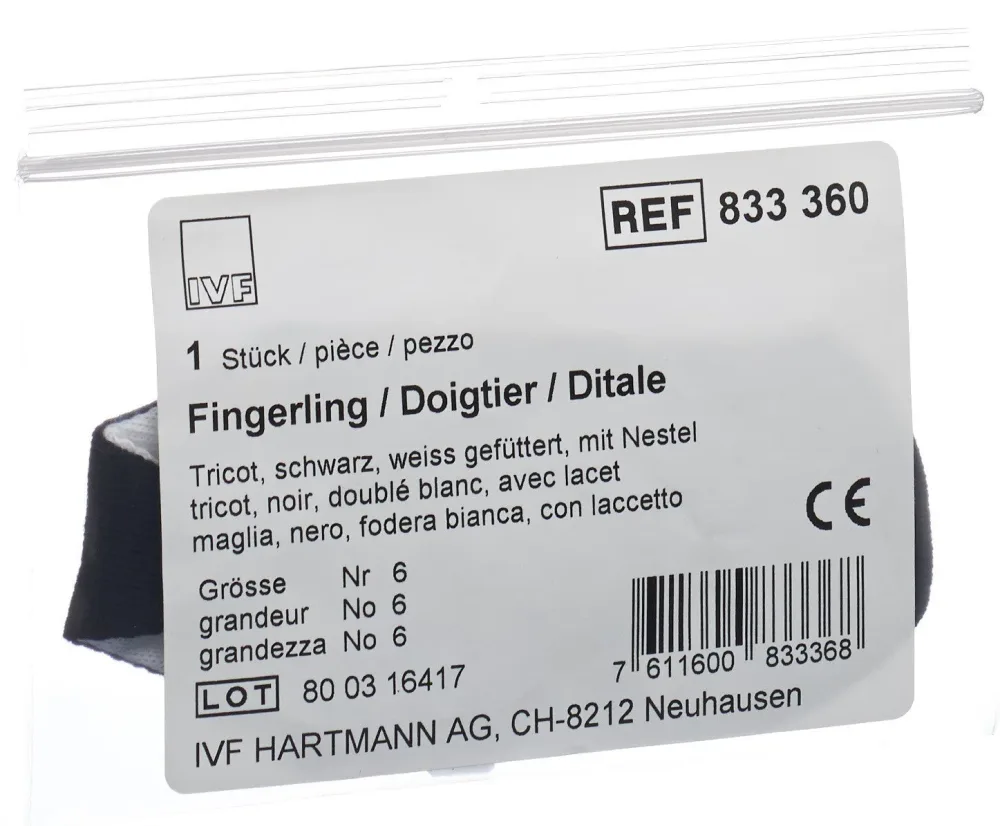 IVF Däumling Tricot Grösse 6, schwarz (1 Stk)
