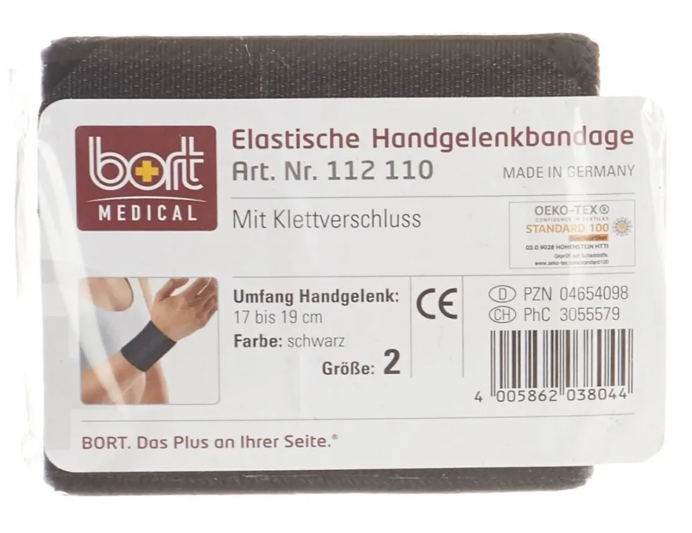 Bort Handgelenkbandage Velcro, 8cm, Grösse 2, 17-19cm, schwarz (1 Stk)