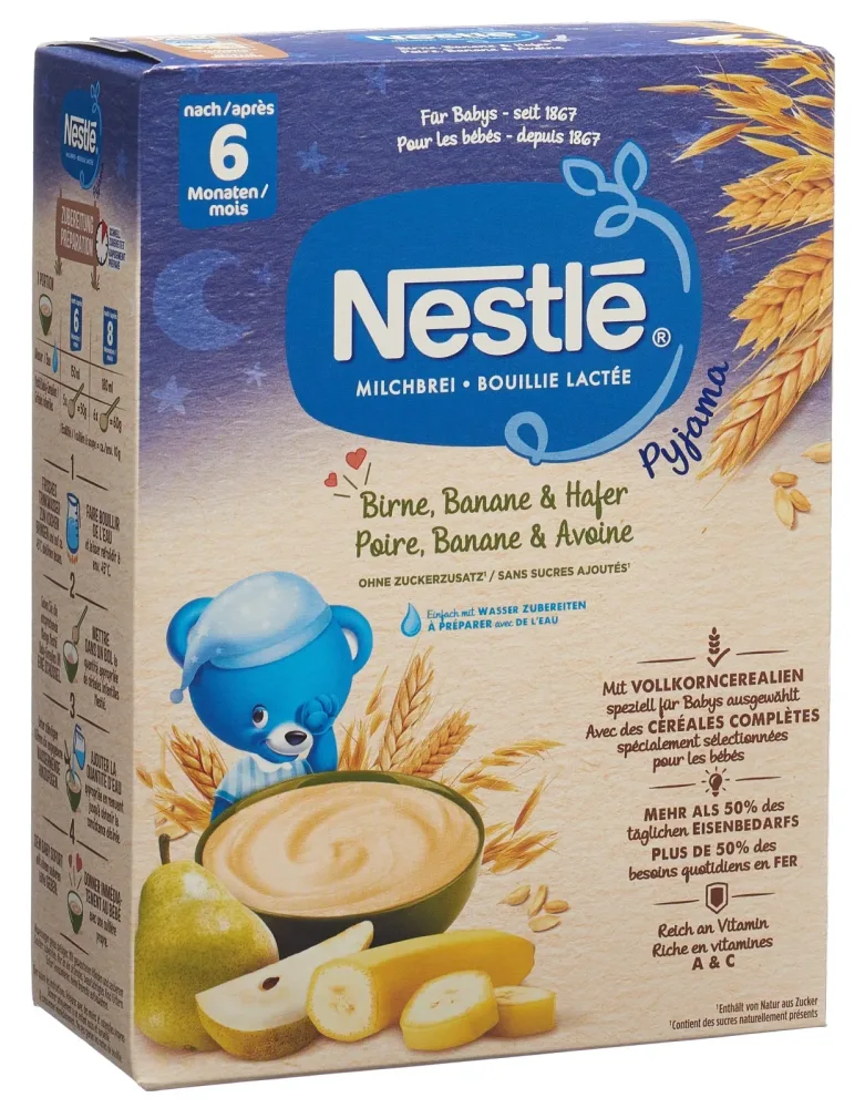 Nestlé Milchbrei Pyjama Birne Banane & Hafer, ab 6 Monaten (450g)