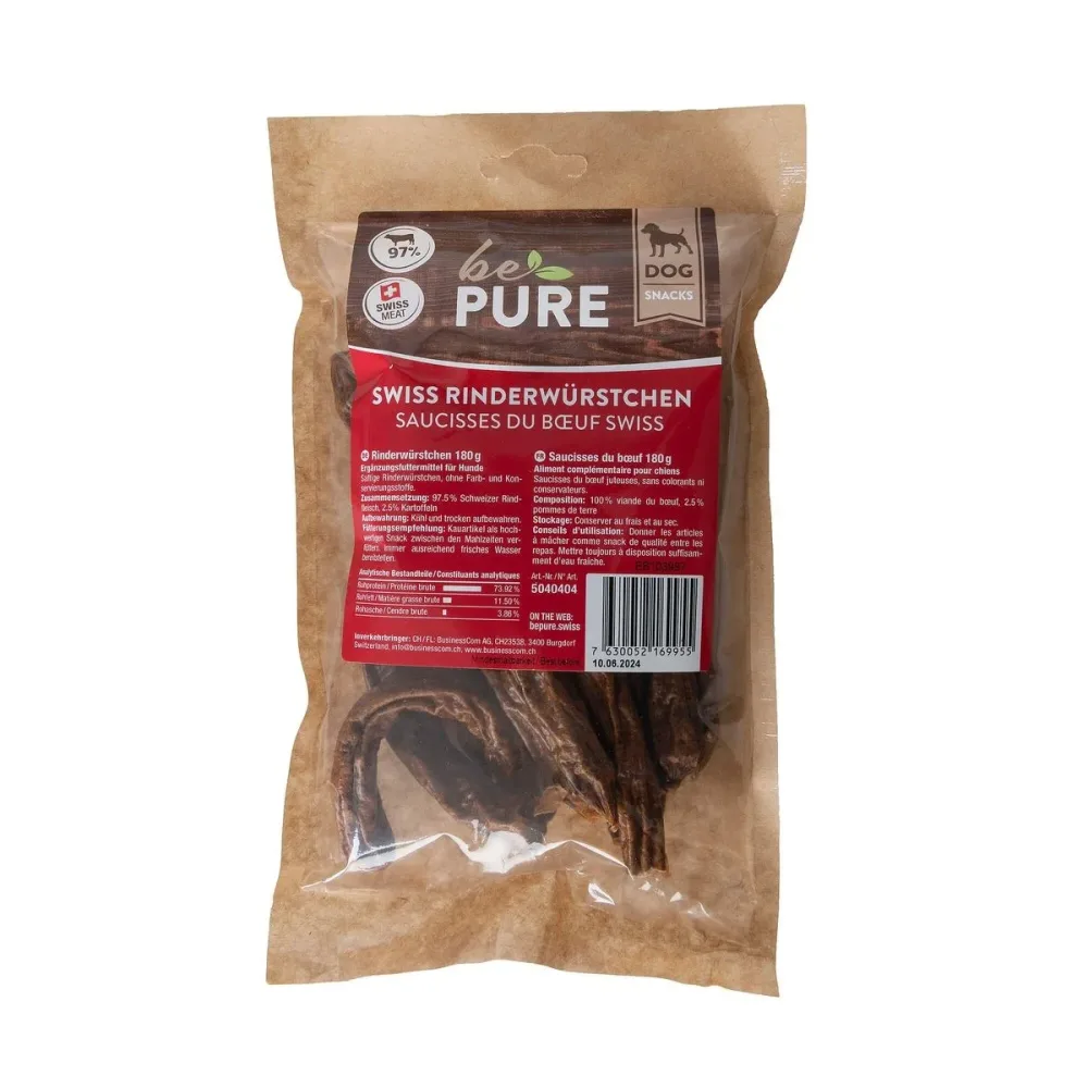 bePure Swiss Rinderwürstchen für Hunde (180g)